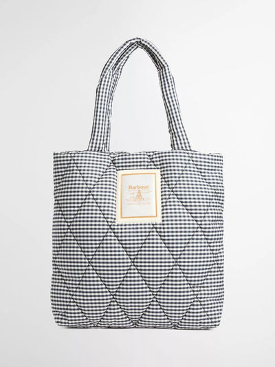 John Lewis Barbour Riah Gingham Quilted Tote Bag, Navy/White- Buy online at McGrocer