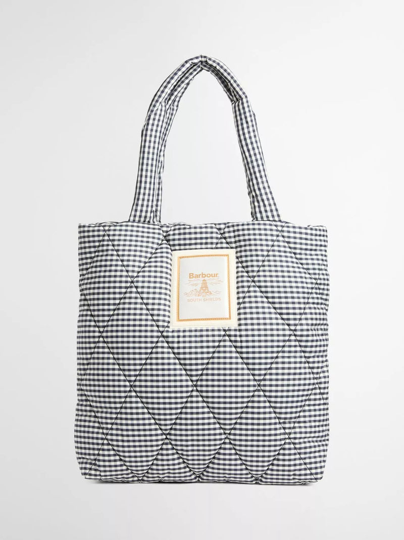 Barbour Riah gingham quilted tote bag navy white - British product