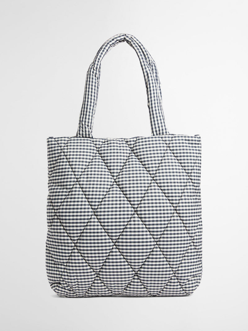 Barbour Riah gingham quilted tote bag navy white - British product
