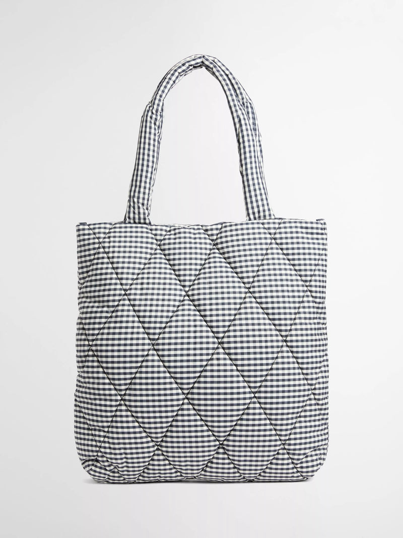 Barbour Riah gingham quilted tote bag navy white - British product