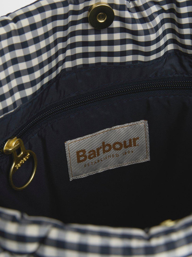 Barbour Riah gingham quilted tote bag navy white - British product