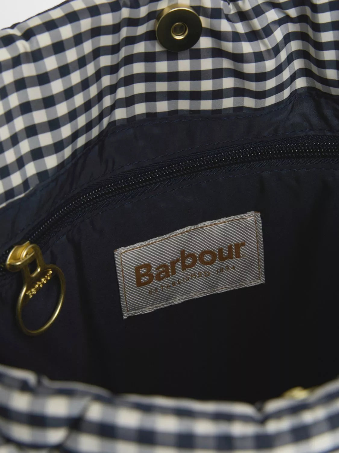 Barbour Riah gingham quilted tote bag navy white - British product