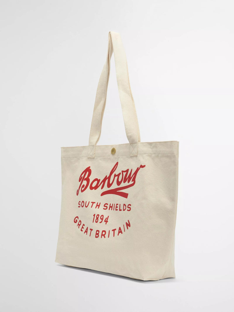 Barbour Varsity Logo Tote Bag red cotton bag, imported from the UK