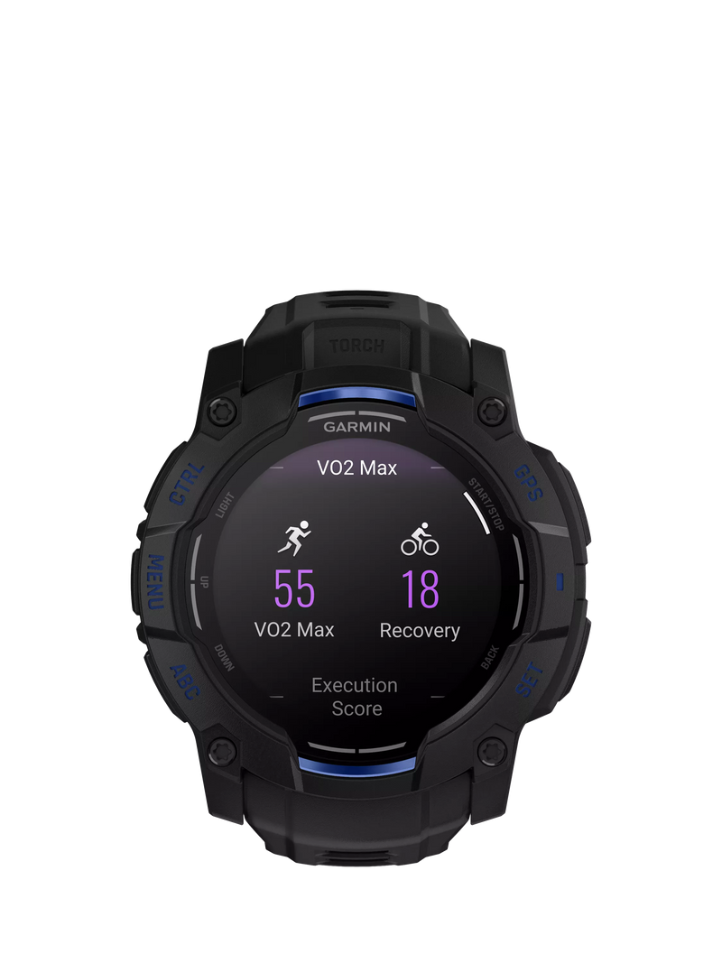 Garmin Instinct 3 Rugged GPS Smartwatch, 50mm, Black with Black/Bolt Blue Band