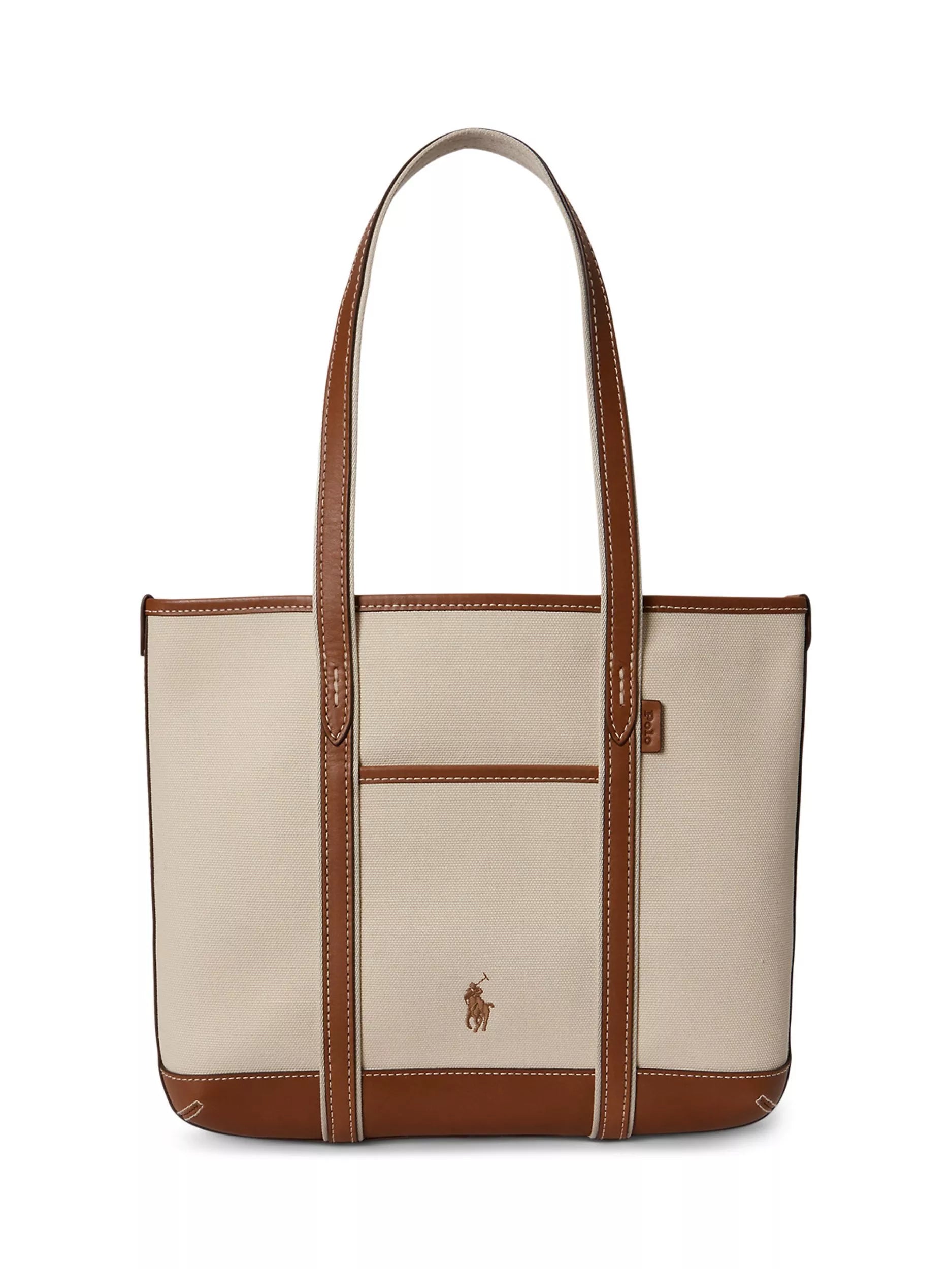 Polo Ralph Lauren Cotton Canvas Small Shopper Tote Bag, Ecru/Cuoio