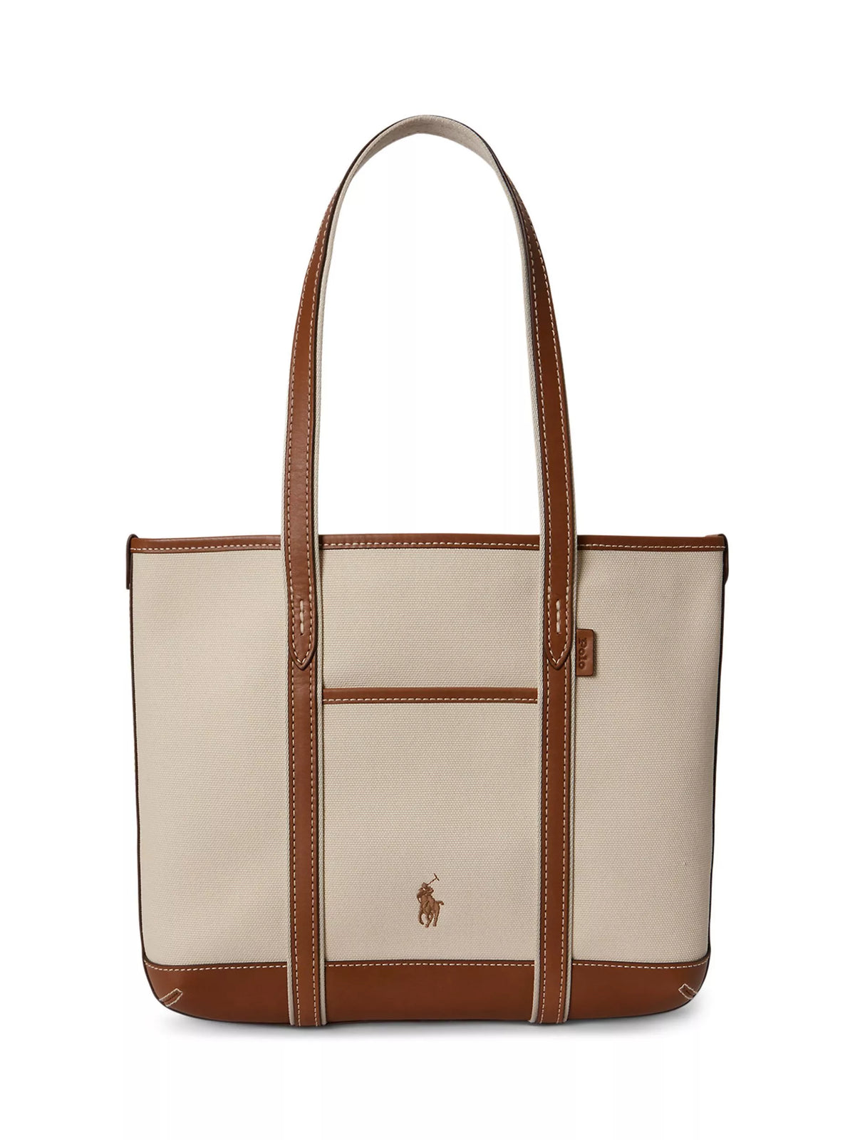 Polo Ralph Lauren Cotton Canvas Small Shopper Tote Bag, Ecru/Cuoio