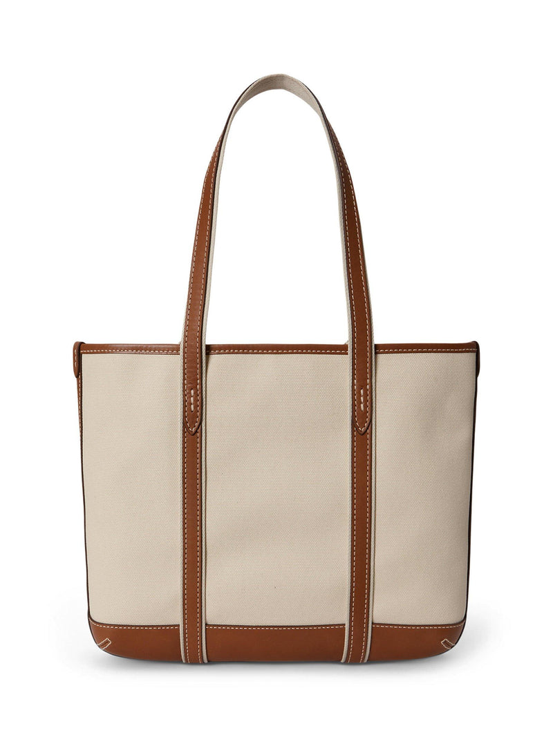 Ralph Lauren cotton canvas small shopper tote bag ecru cuoio - British product
