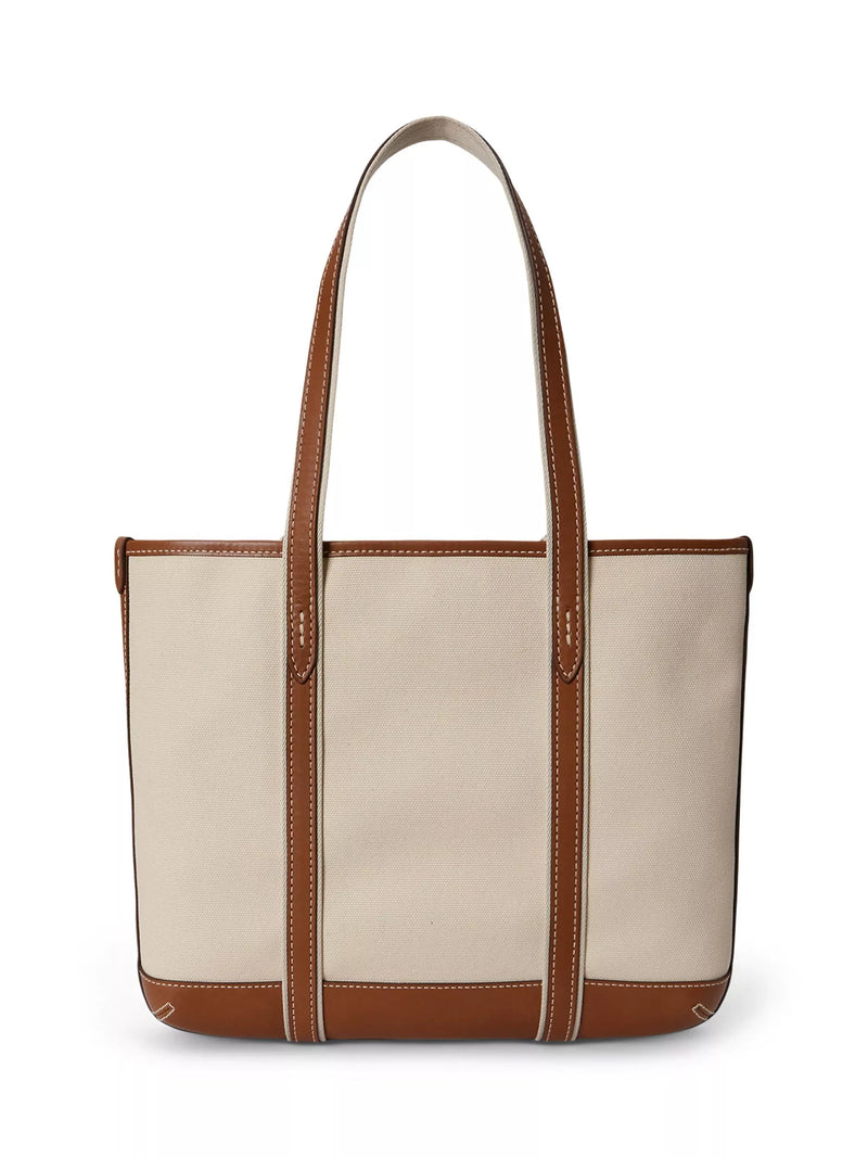 Ralph Lauren cotton canvas small shopper tote bag ecru cuoio - British product