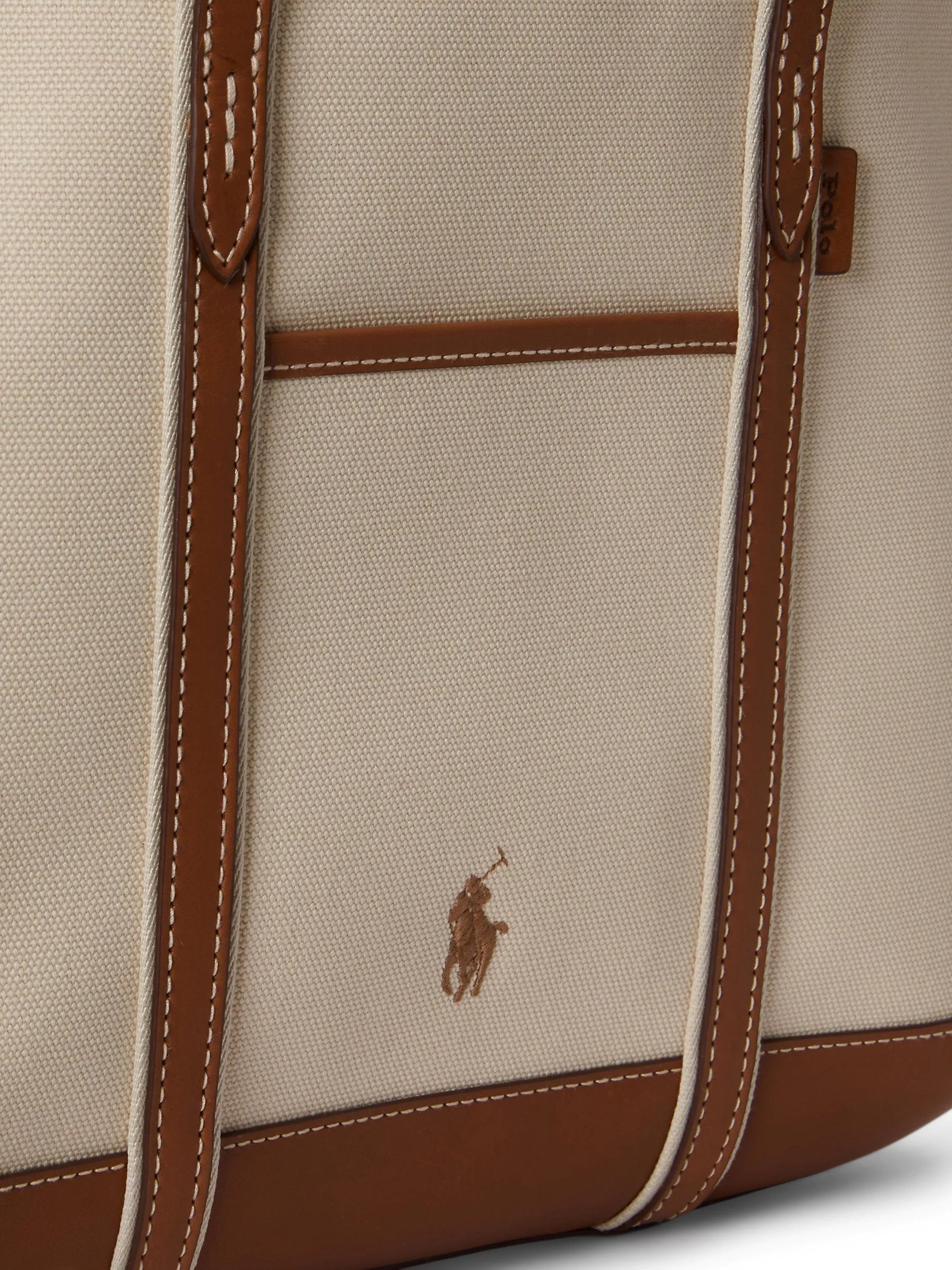 Ralph Lauren cotton canvas small shopper tote bag ecru cuoio - British product