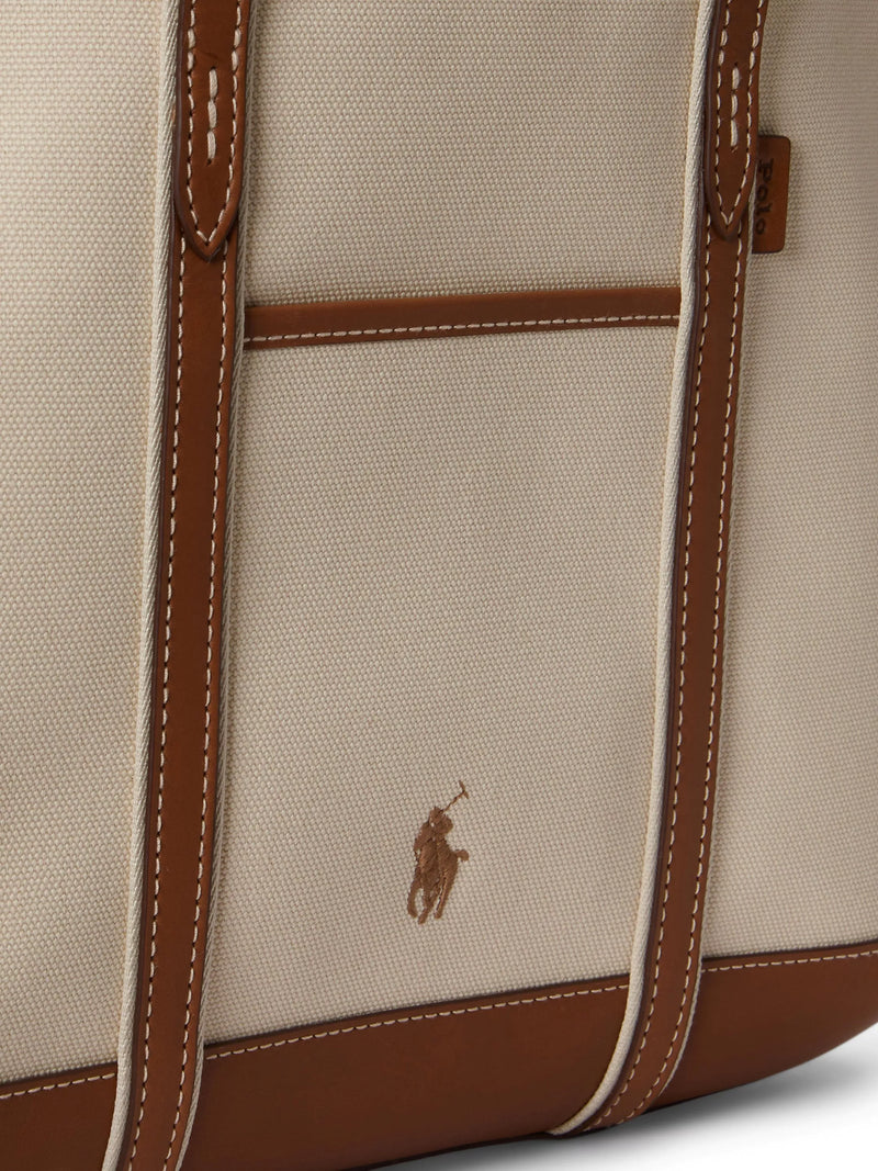 Ralph Lauren cotton canvas small shopper tote bag ecru cuoio - British product