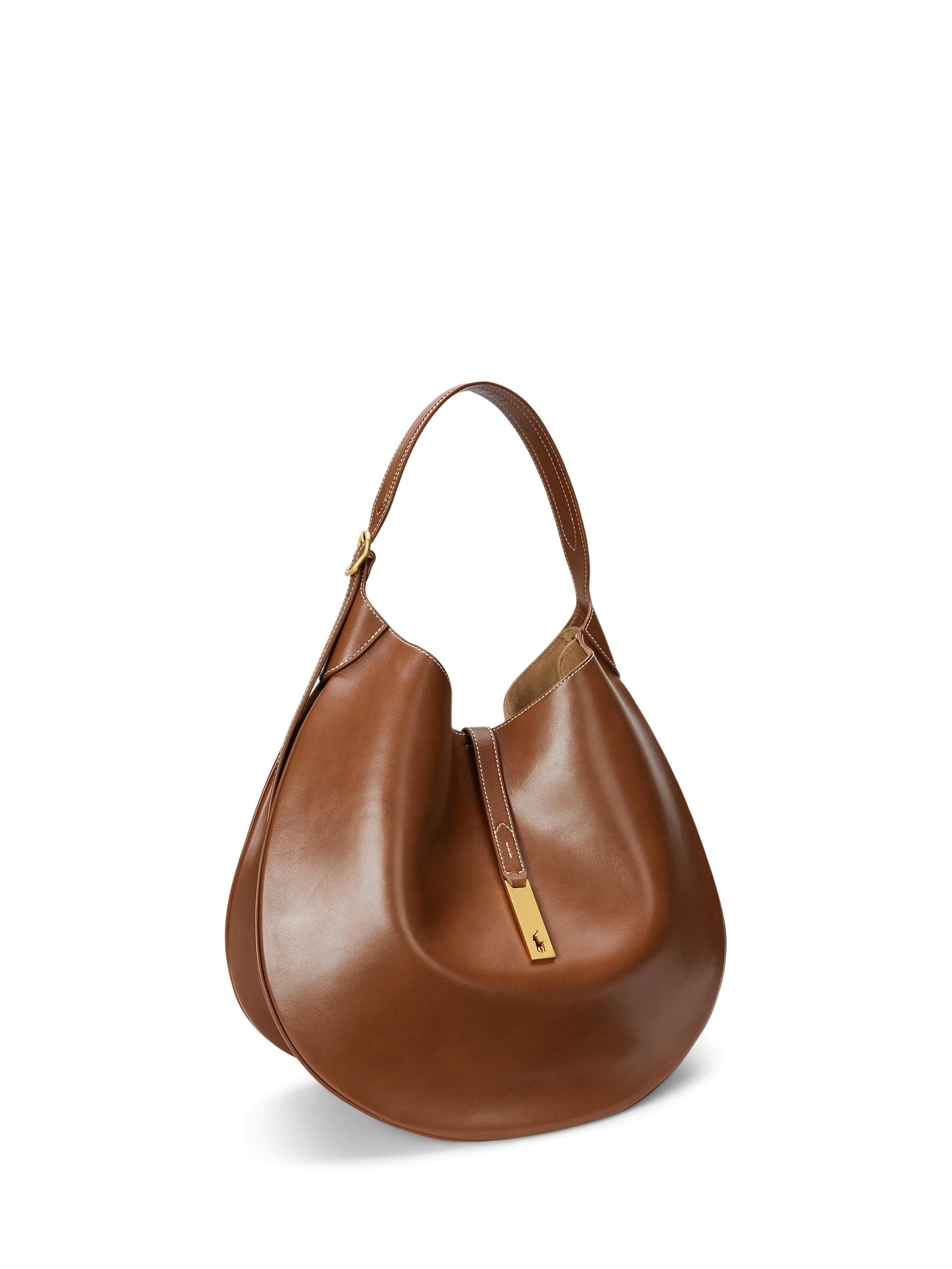 Ralph Lauren Polo ID Medium Leather Shoulder Bag in Cuoio, imported from the UK