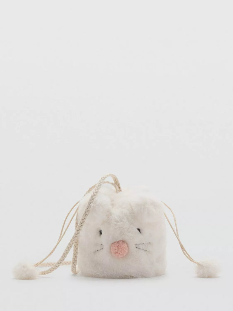 Mango kids faux fur cat bag light beige - British product