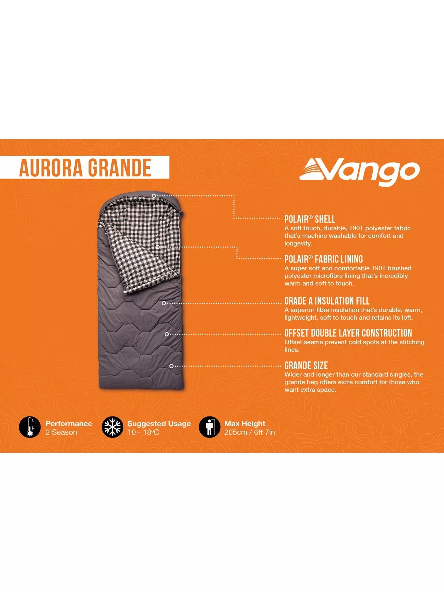 Vango Aurora Grande single sleeping bag Excalibur, imported from the UK