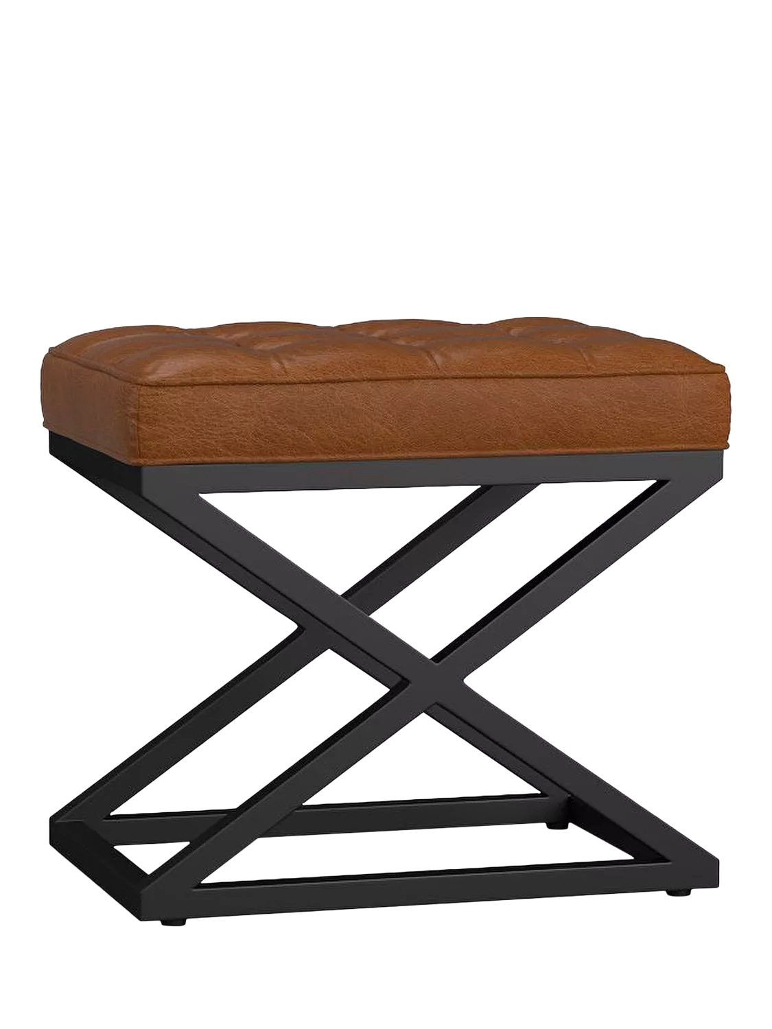 Pottery Barn Kirkham tufted leather stool light brown, imported from the UK