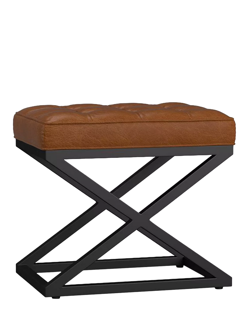 Pottery Barn Kirkham tufted leather stool light brown, imported from the UK