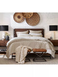 Pottery Barn Kirkham tufted leather stool light brown, imported from the UK