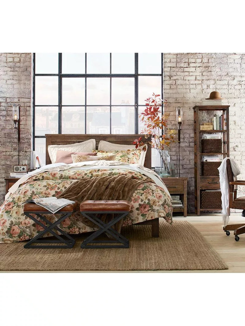 Pottery Barn Kirkham tufted leather stool light brown, imported from the UK