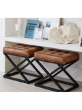 Pottery Barn Kirkham tufted leather stool light brown, imported from the UK