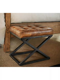Pottery Barn Kirkham tufted leather stool light brown, imported from the UK