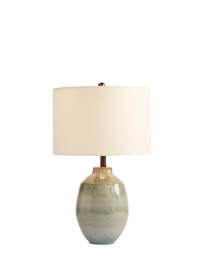 Pottery Barn Ezra small ceramic table lamp in teal, UK version