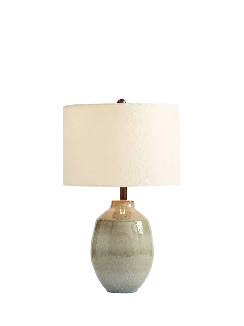 Pottery Barn Ezra small ceramic table lamp in teal, UK version