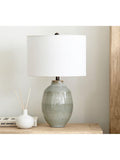 Pottery Barn Ezra small ceramic table lamp in teal, UK version