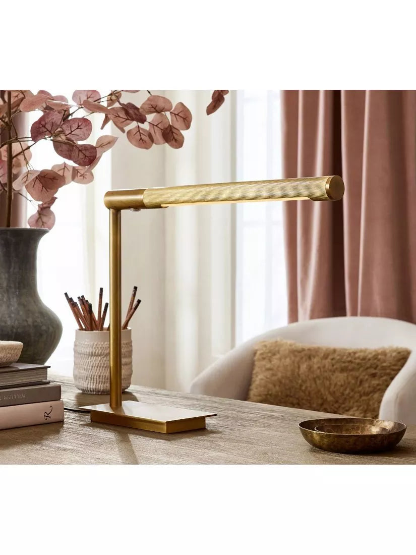 Pottery Barn Lawrence table lamp in Vintage Brass, imported from the UK
