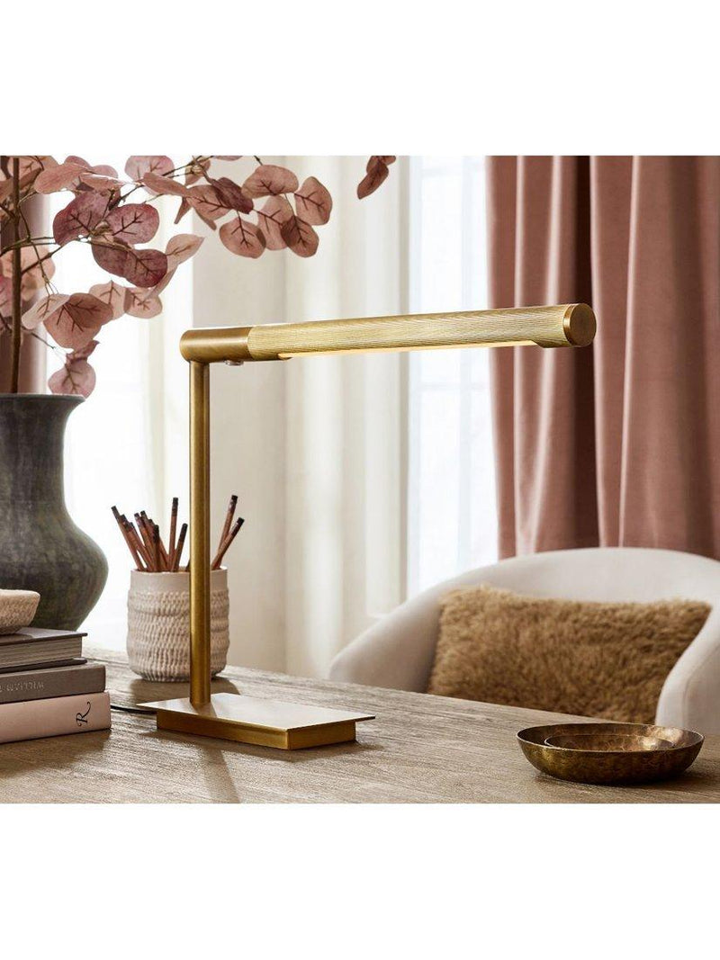 Pottery Barn Lawrence table lamp in Vintage Brass, imported from the UK