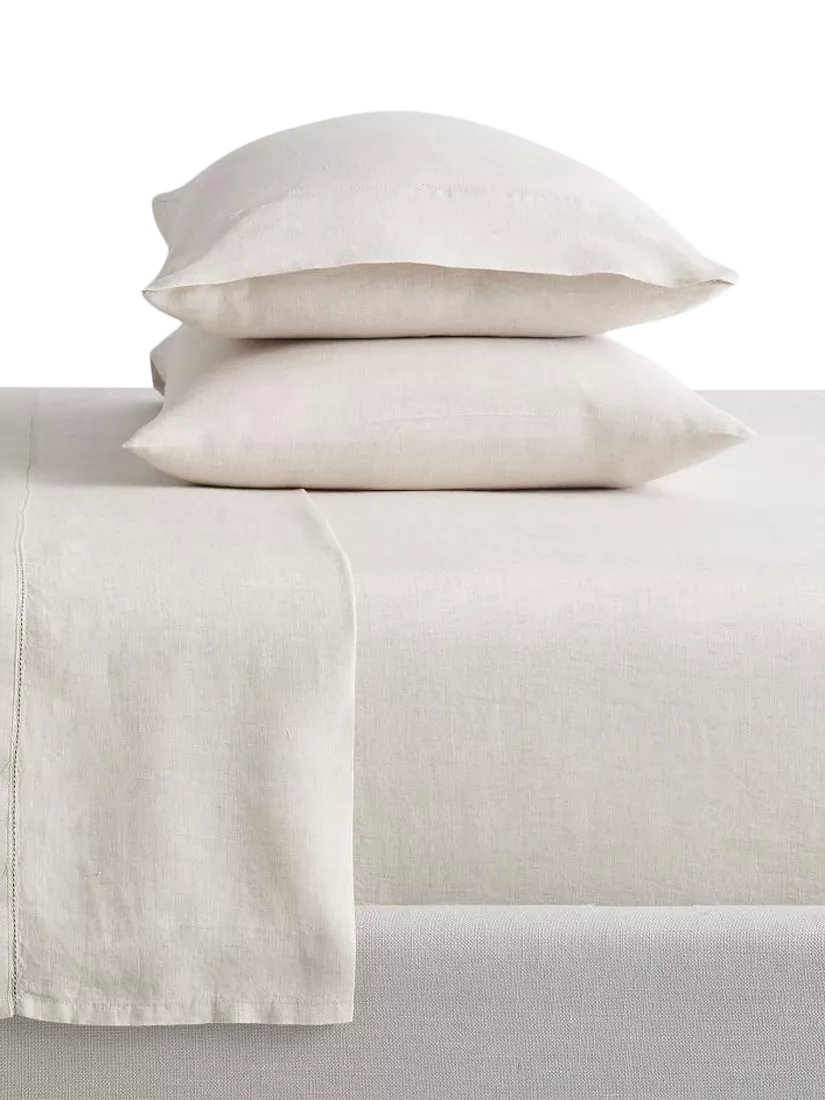 Pottery Barn Belgian Flax Linen Hemstitch King Size Bed Sheet and Pillowcase Set