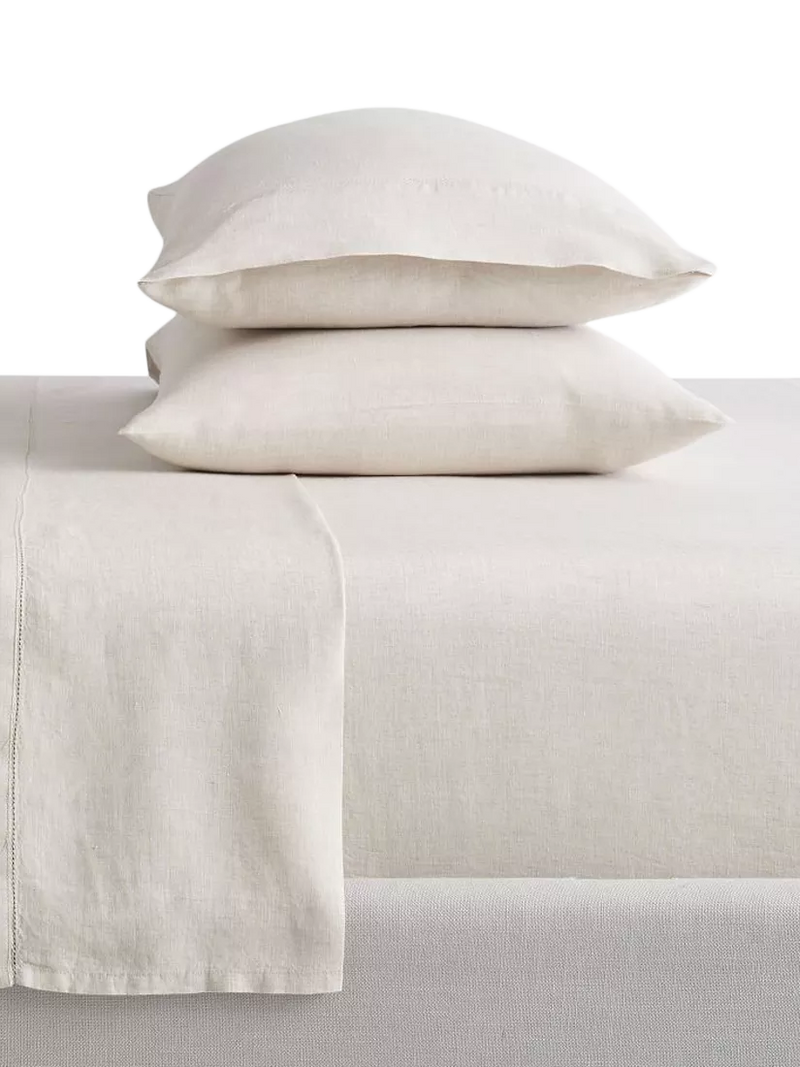 Pottery Barn Belgian Flax Linen Hemstitch King Size Bed Sheet and Pillowcase Set