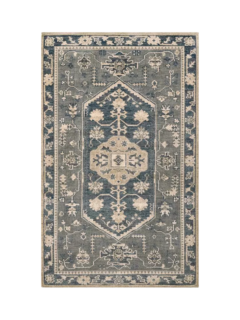 Pottery Barn Marietta Pure Wool Rug, Steel Blue Multi, 5 x 8"