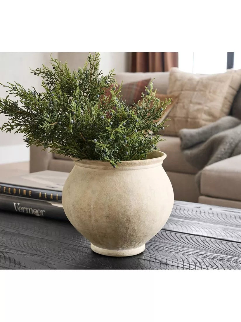 Pottery Barn artisan studio short earthenware vase 23cm, imported from the UK