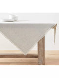 Pottery Barn frayed linen tablecloth light flax 127cm, imported from the UK