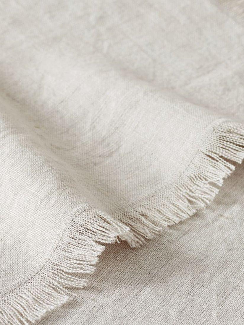 Pottery Barn frayed linen tablecloth light flax 127cm, imported from the UK