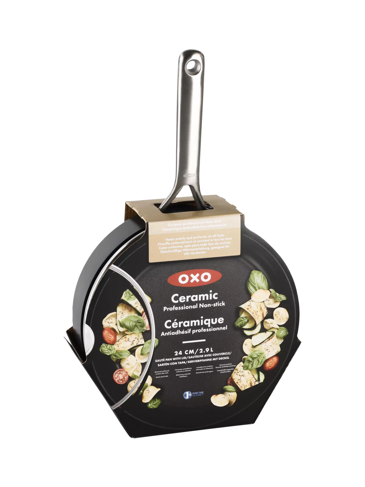 OXO 24cm ceramic non-stick sauté pan with lid (British brand)