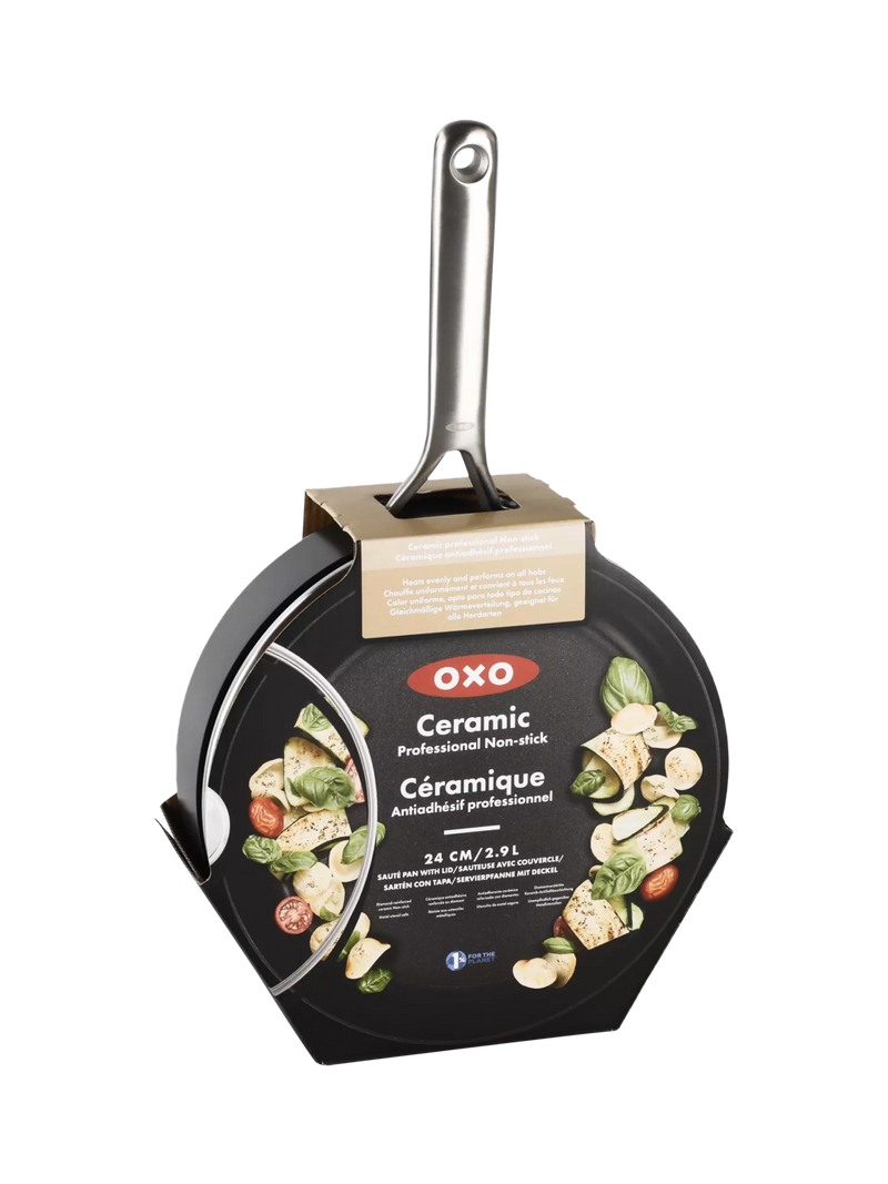 OXO 24cm ceramic non-stick sauté pan with lid (British brand)
