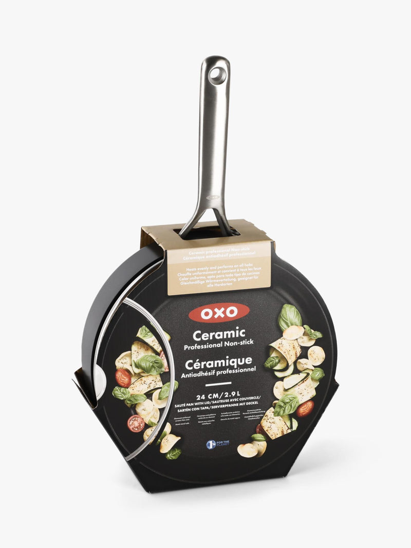 OXO 24cm ceramic non-stick sauté pan with lid (British brand)