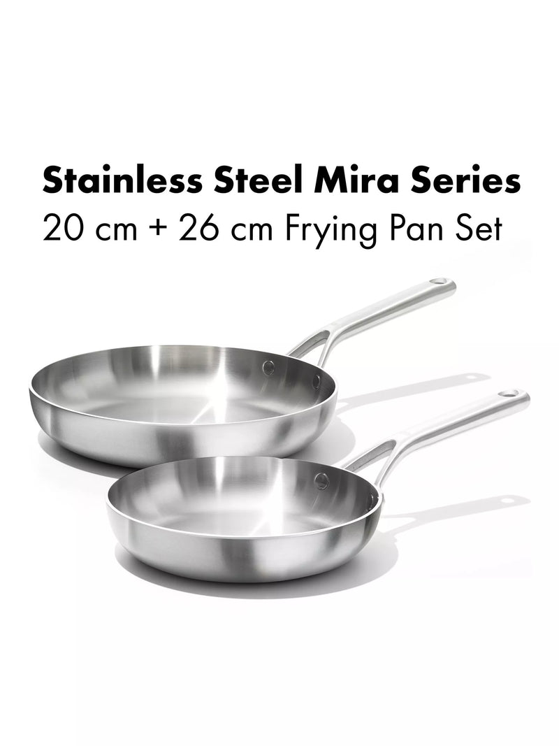 OXO Mira stainless steel frying pan set 20cm and 26cm, UK version