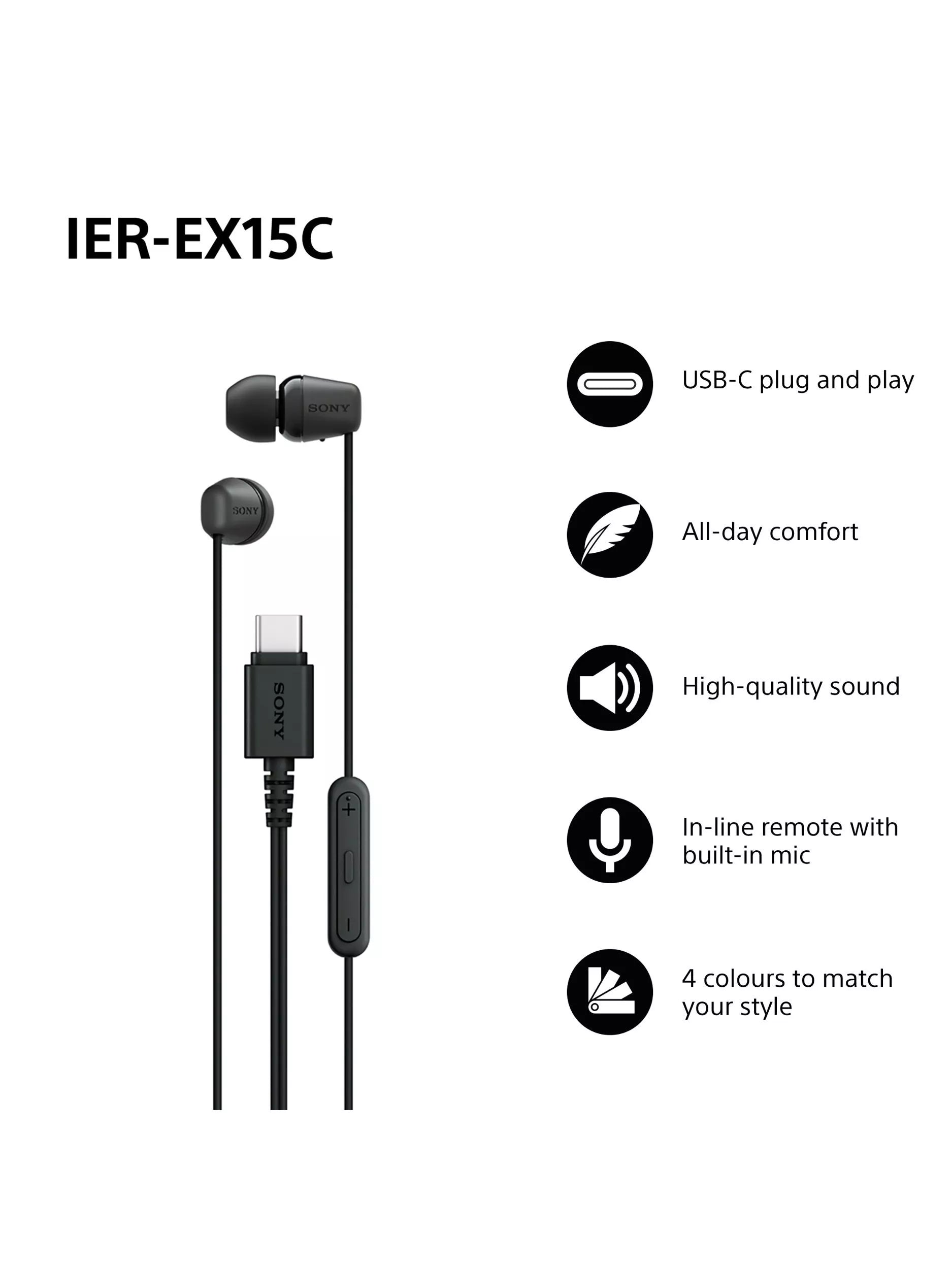 Sony IER-EX15C USB-C earbuds black lightweight, imported from the UK