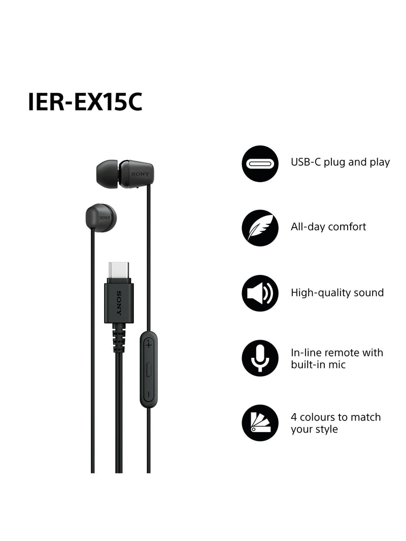 Sony IER-EX15C USB-C earbuds black lightweight, imported from the UK