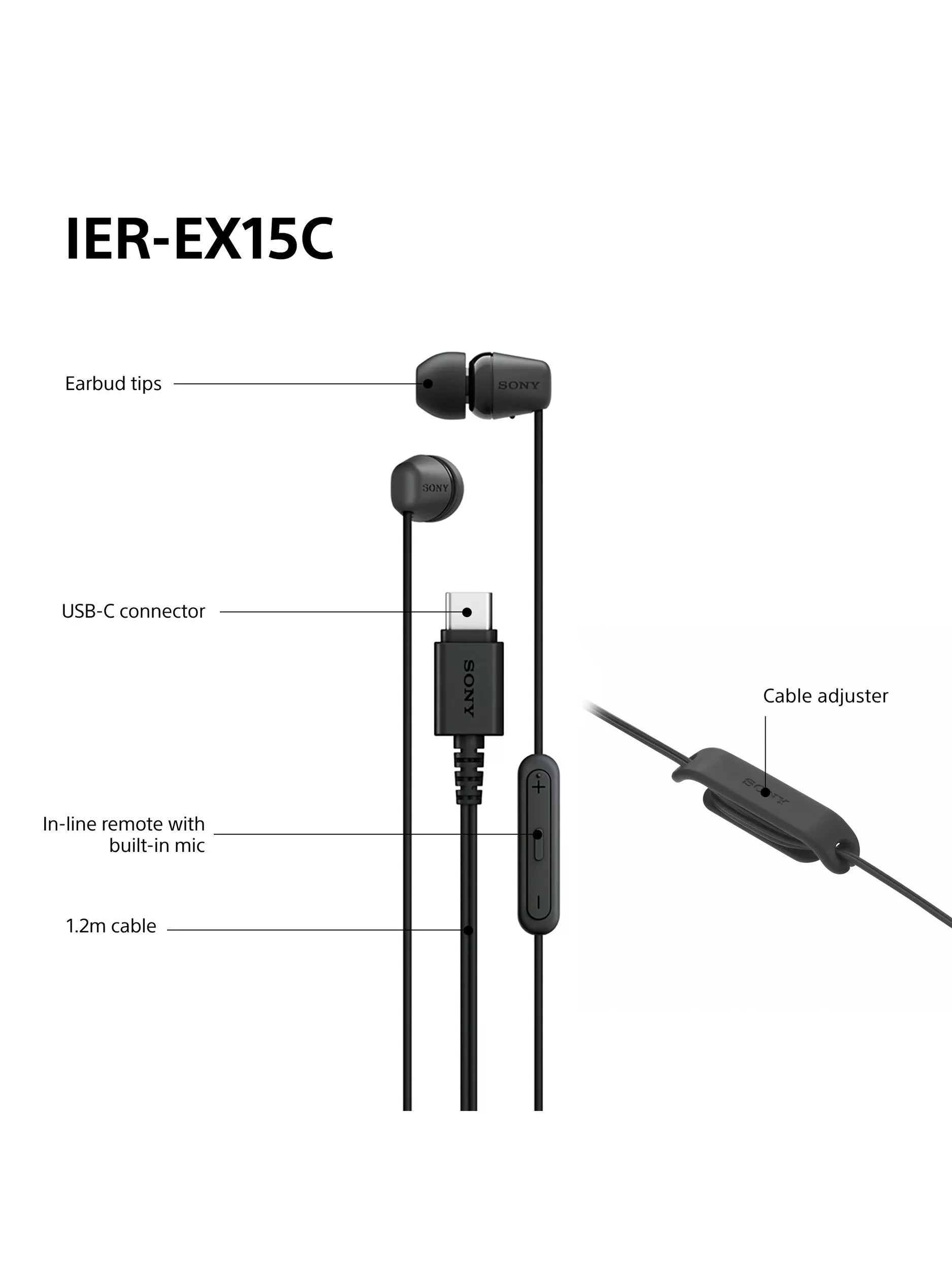 Sony IER-EX15C USB-C earbuds black lightweight, imported from the UK