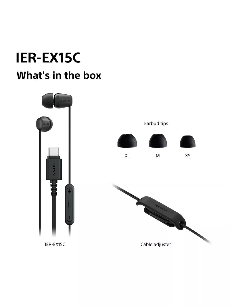 Sony IER-EX15C USB-C earbuds black lightweight, imported from the UK