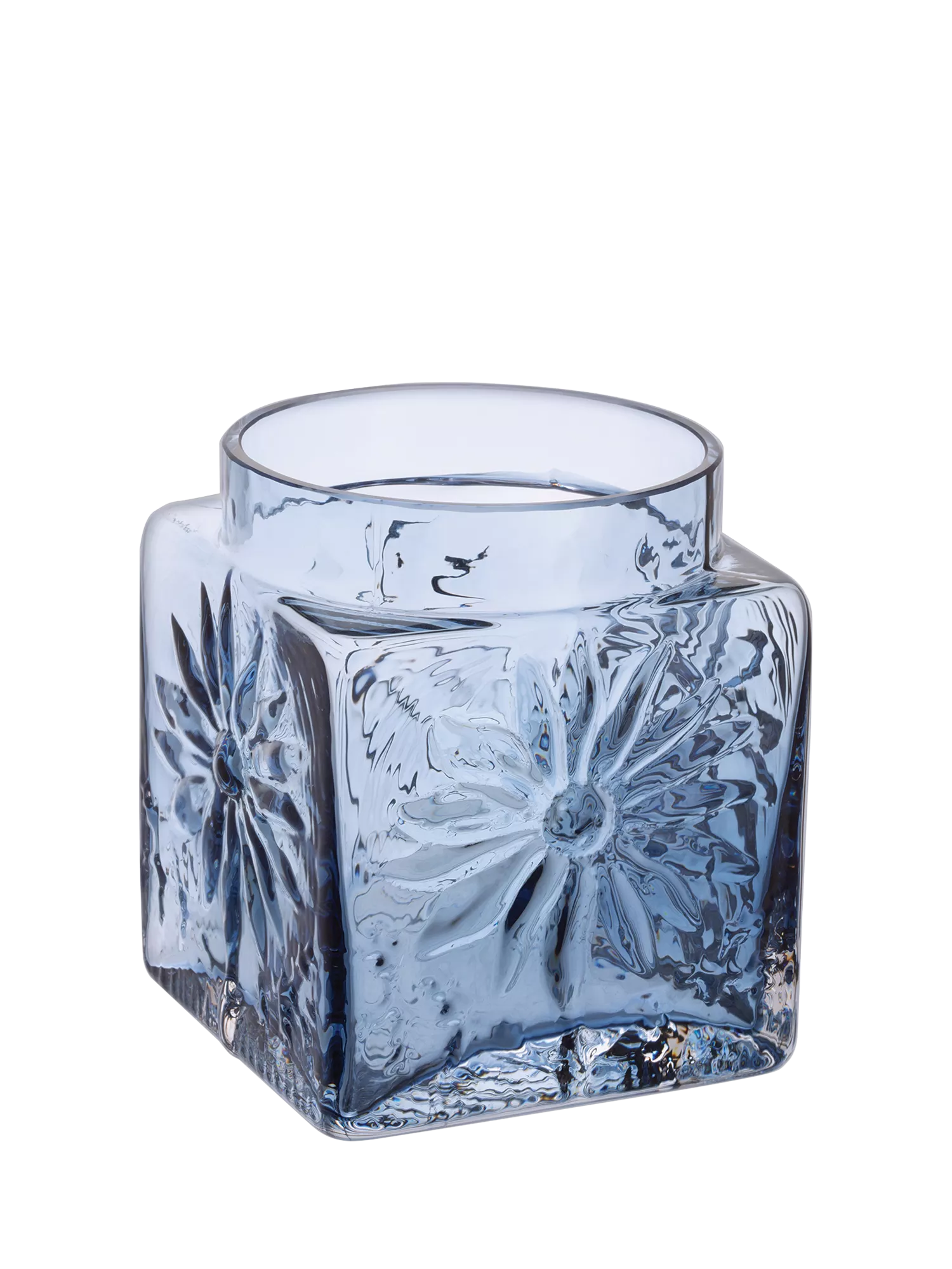 Dartington Crystal Marguerite square vase 12cm ink blue, UK version