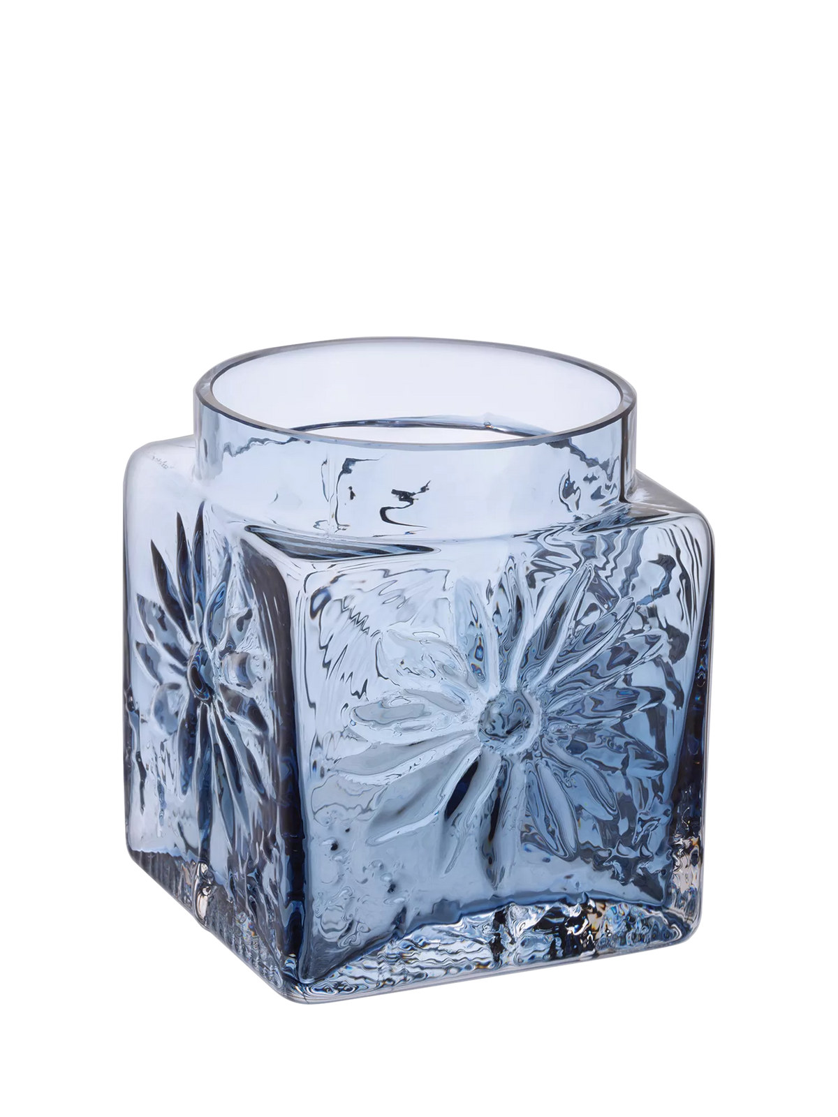 Dartington Crystal Marguerite square vase 12cm ink blue, UK version