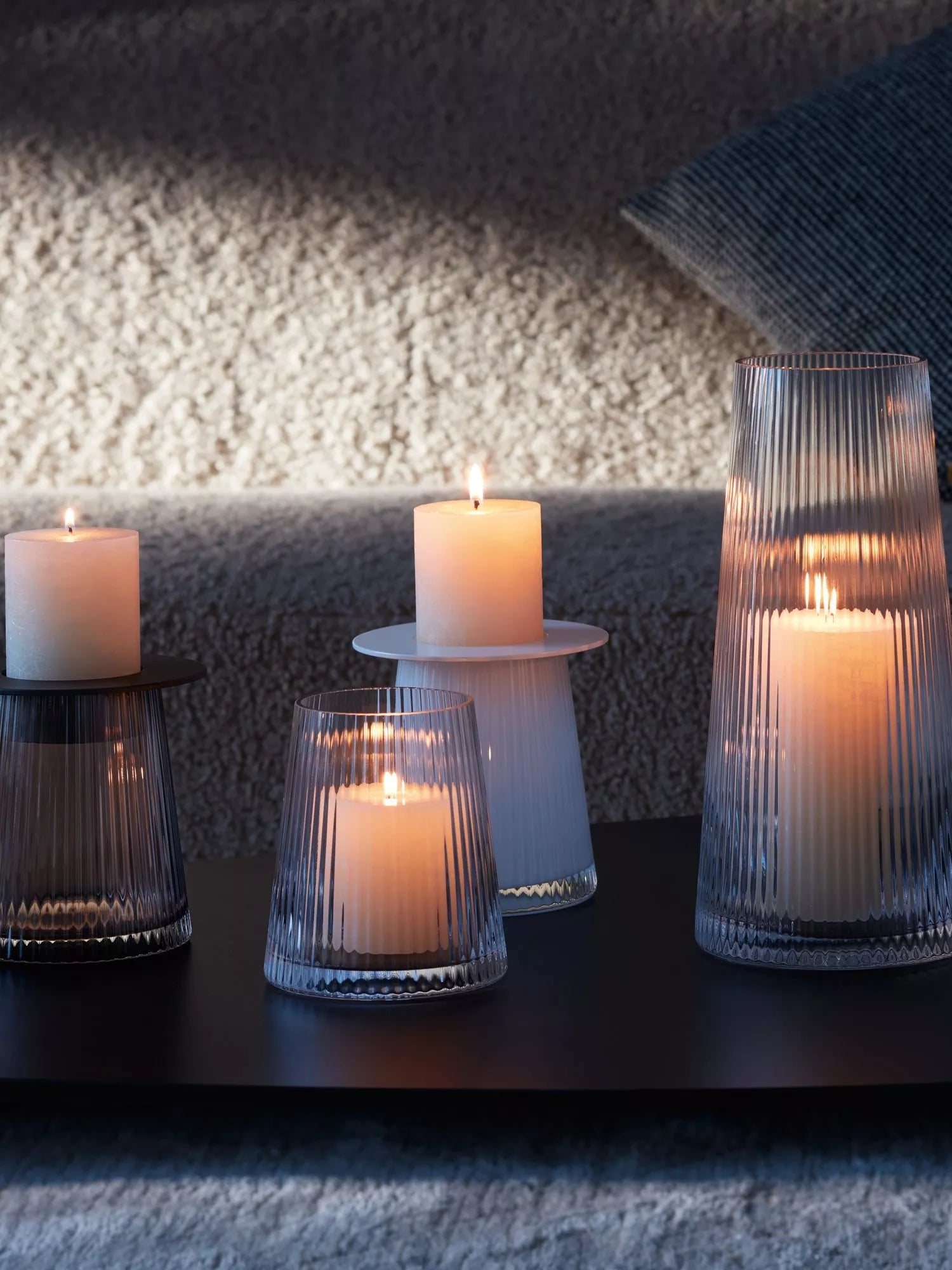 LSA Beacon ribbed glass candle holder vase H14cm, imported from the UK