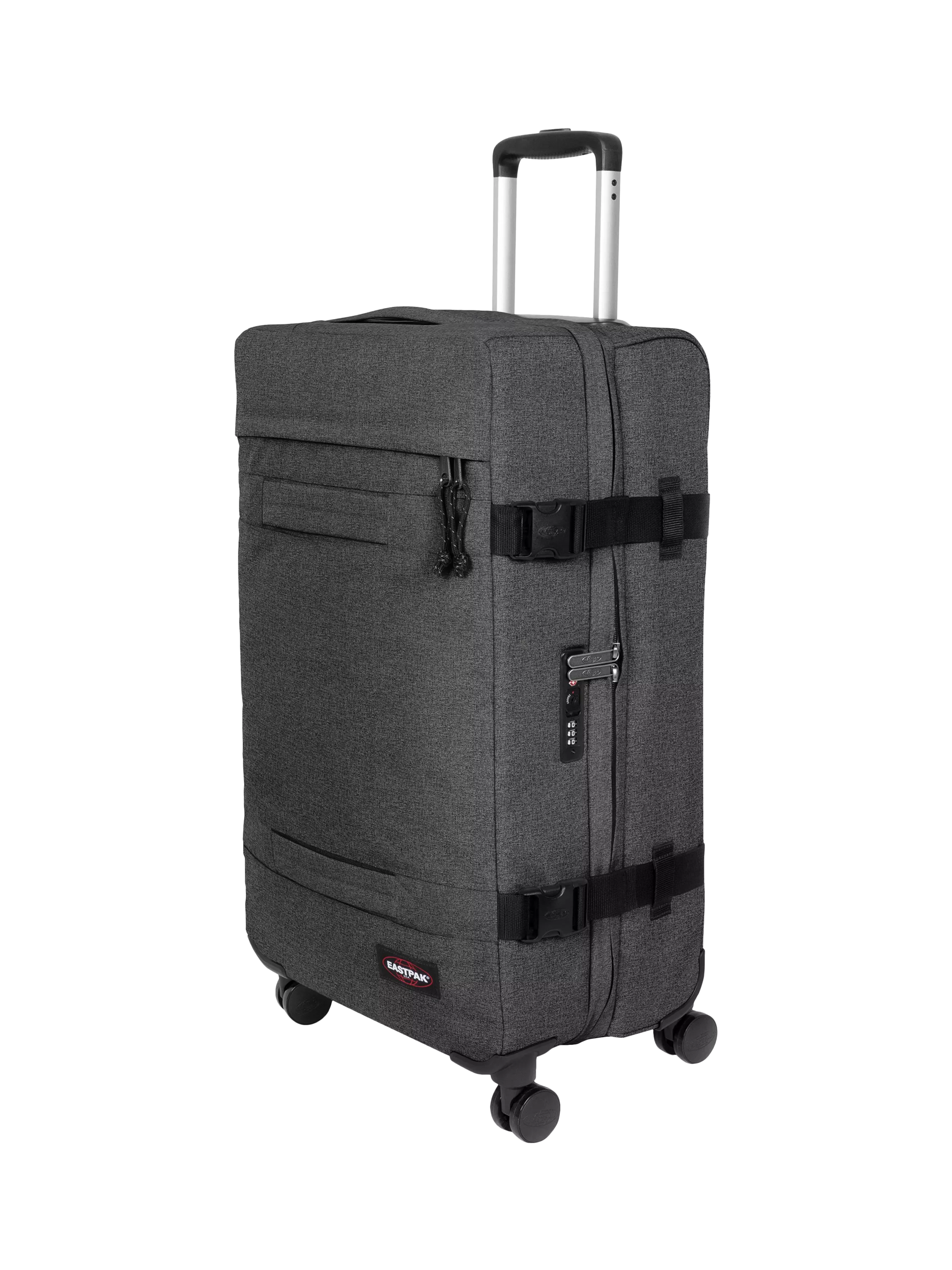 Eastpak Transit'r large 4-wheel suitcase in black denim, UK version
