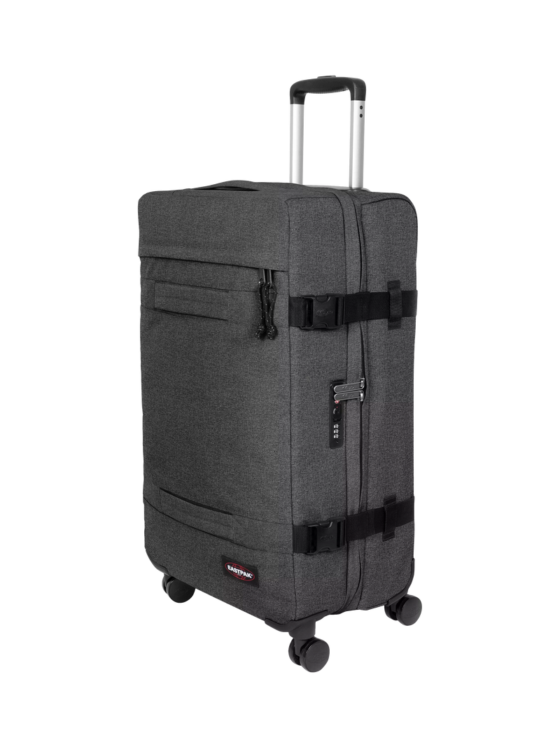 Eastpak Transit'r large 4-wheel suitcase in black denim, UK version