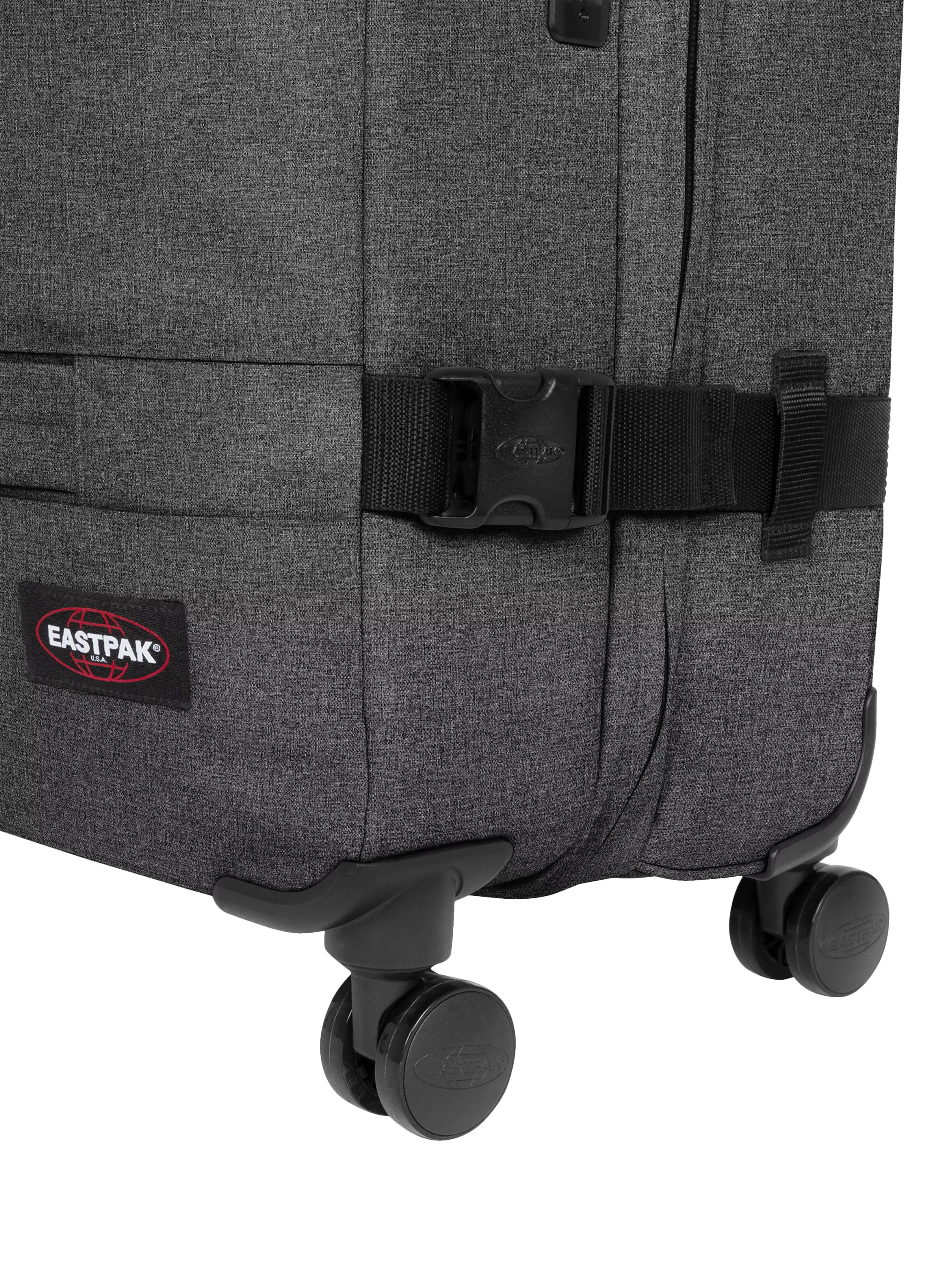 Eastpak Transit'r large 4-wheel suitcase in black denim, UK version