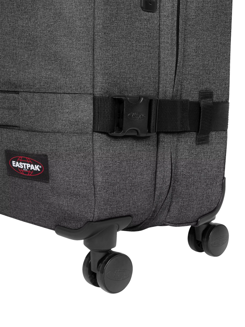 Eastpak Transit'r large 4-wheel suitcase in black denim, UK version