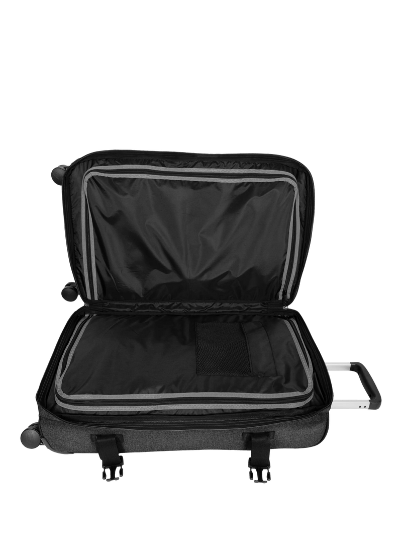Eastpak Transit'r large 4-wheel suitcase in black denim, UK version
